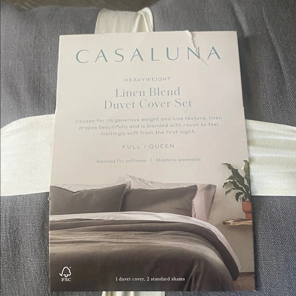 New Casaluna Heavyweight Linen Blend Duvet Cover & Sham Se Dark Gray Full‎ Queen